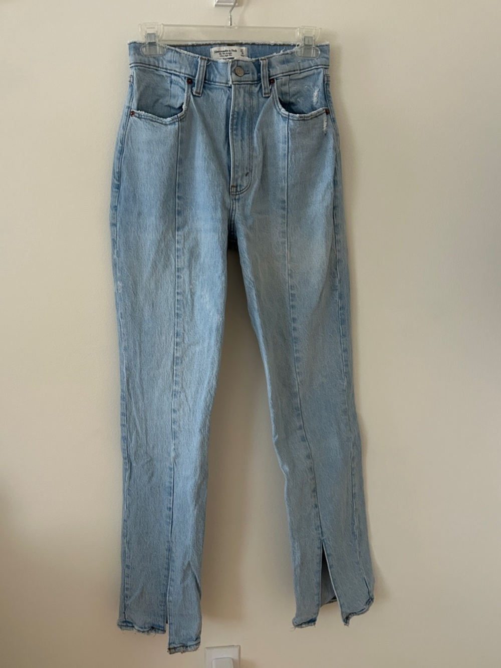 Abercrombie & Fitch Light Blue Straight Leg Jeans with Front Split Hem